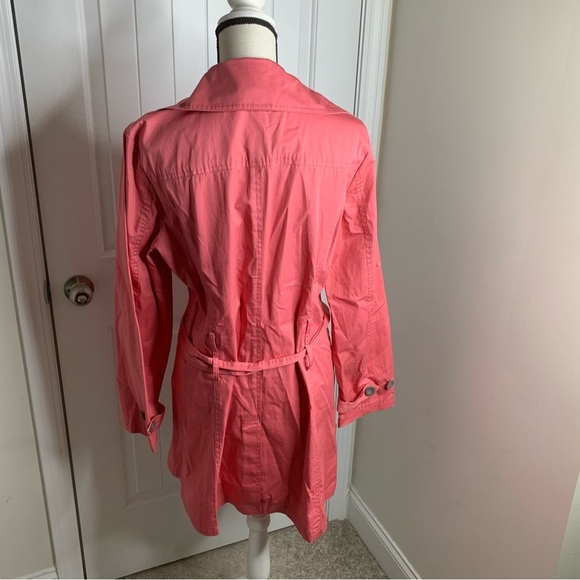 Garnet Hill pink double breasted belted trench coat size large women’s - Picture 2 of 5